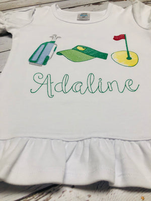 Masters Golf Themed Green Embroidered Girl Shirt