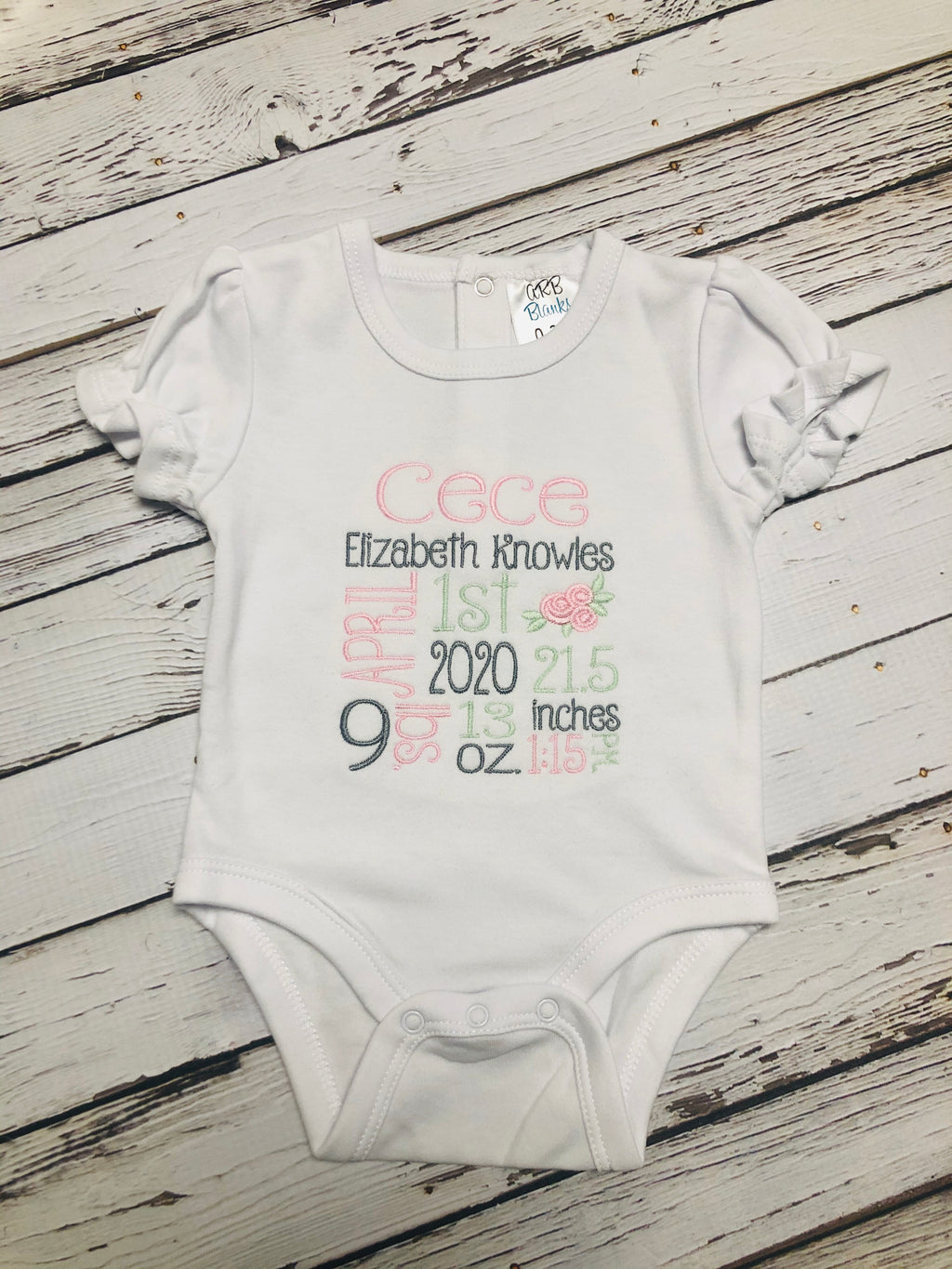 Baby Girl Birth Announcement Embroidered Bodysuit