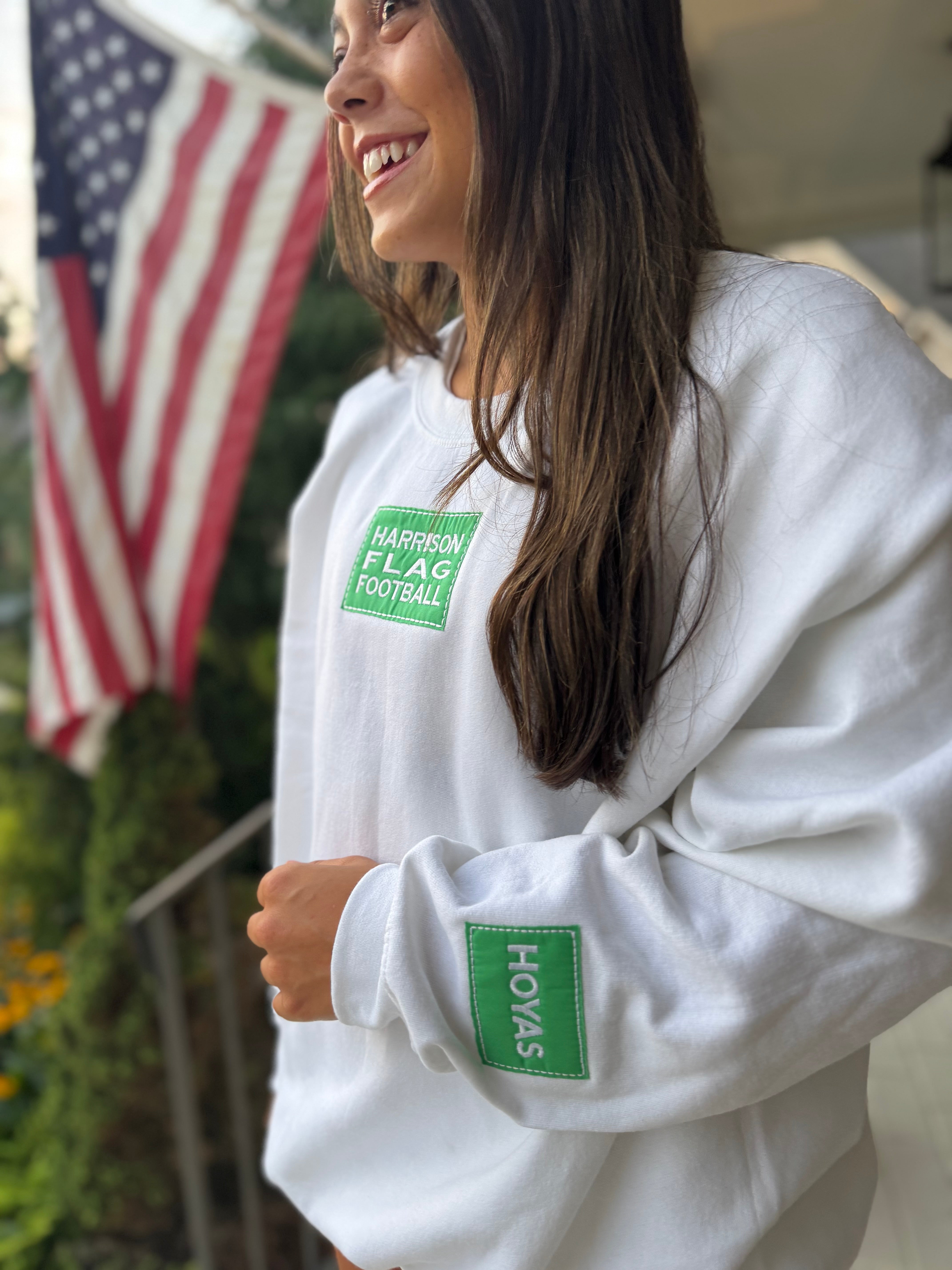 Harrison Hoyas Flag Football Patch Crewneck Sweatshirt