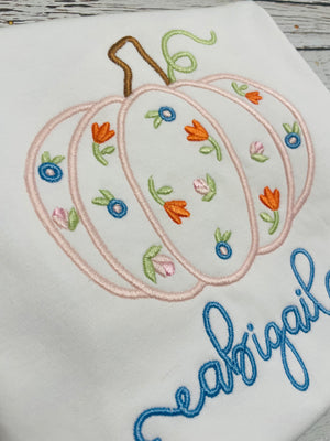 Floral Heirloom Pumpkin Embroidered Girl Ruffle Shirt