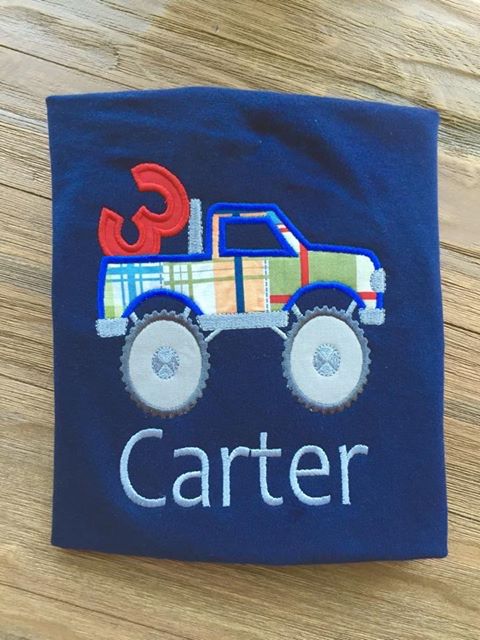 Monster Truck Appliqued Birthday Boy Shirt