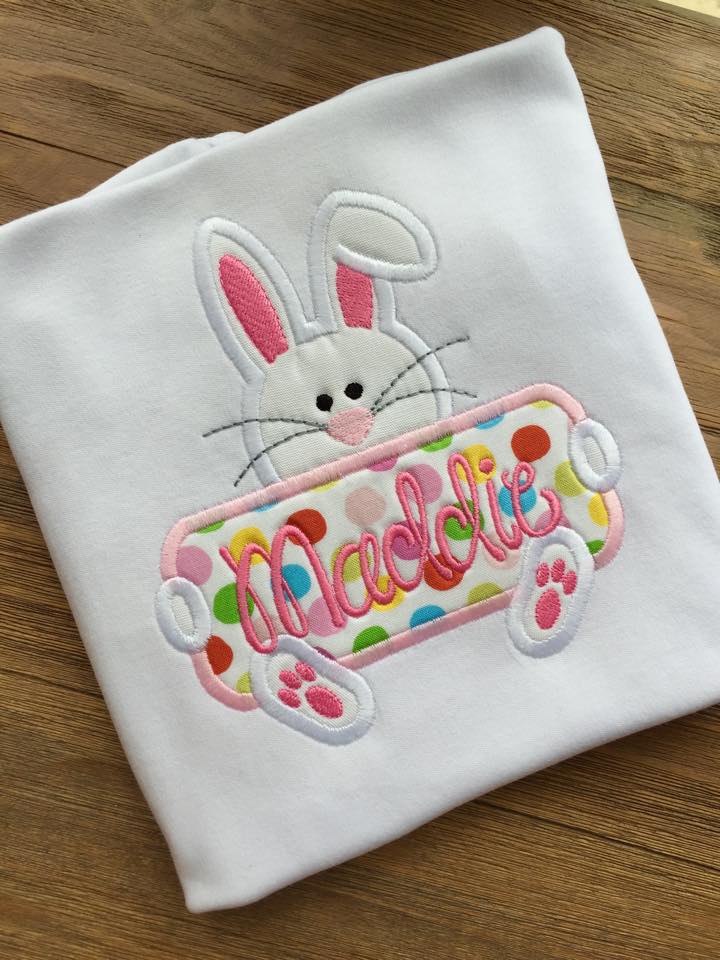 Easter Bunny Polka dot Name Appliqued Girl Shirt