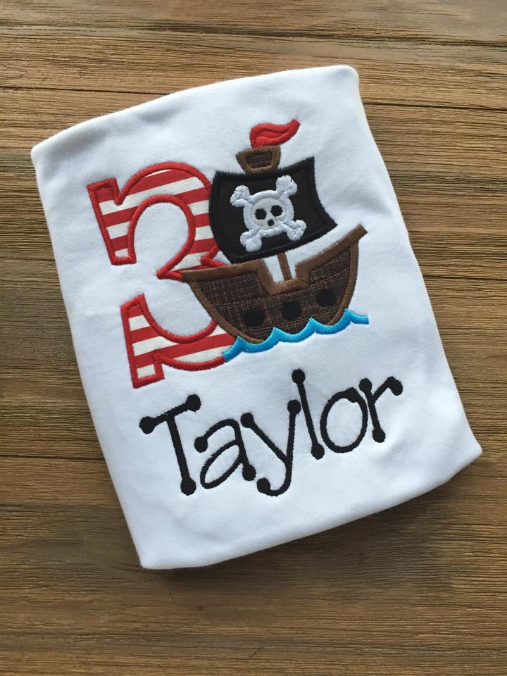 Pirate Themed Appliqued Birthday Boy Shirt