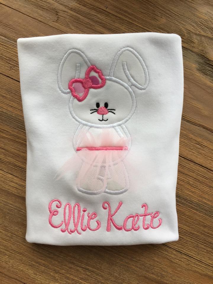 Tutu Cute Appliqued Bunny Monogrammed Girl Shirt