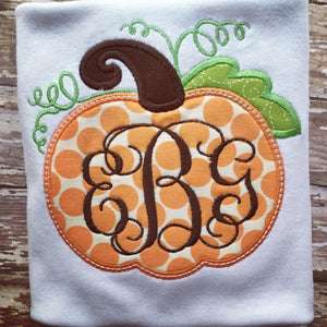 Polka dot Pumpkin Monogrammed Appliqued Girl Ruffle Shirt