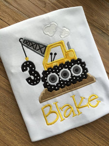 Crane Construction Themed Appliqued Birthday Boy Shirt