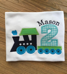 Gingham Train Appliqued Birthday Boy Shirt