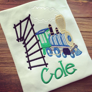 3D Train Appliqued Birthday Boy Shirt