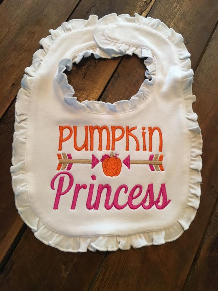 Pumpkin Princess Embroidered Baby Girl Ruffle Bib