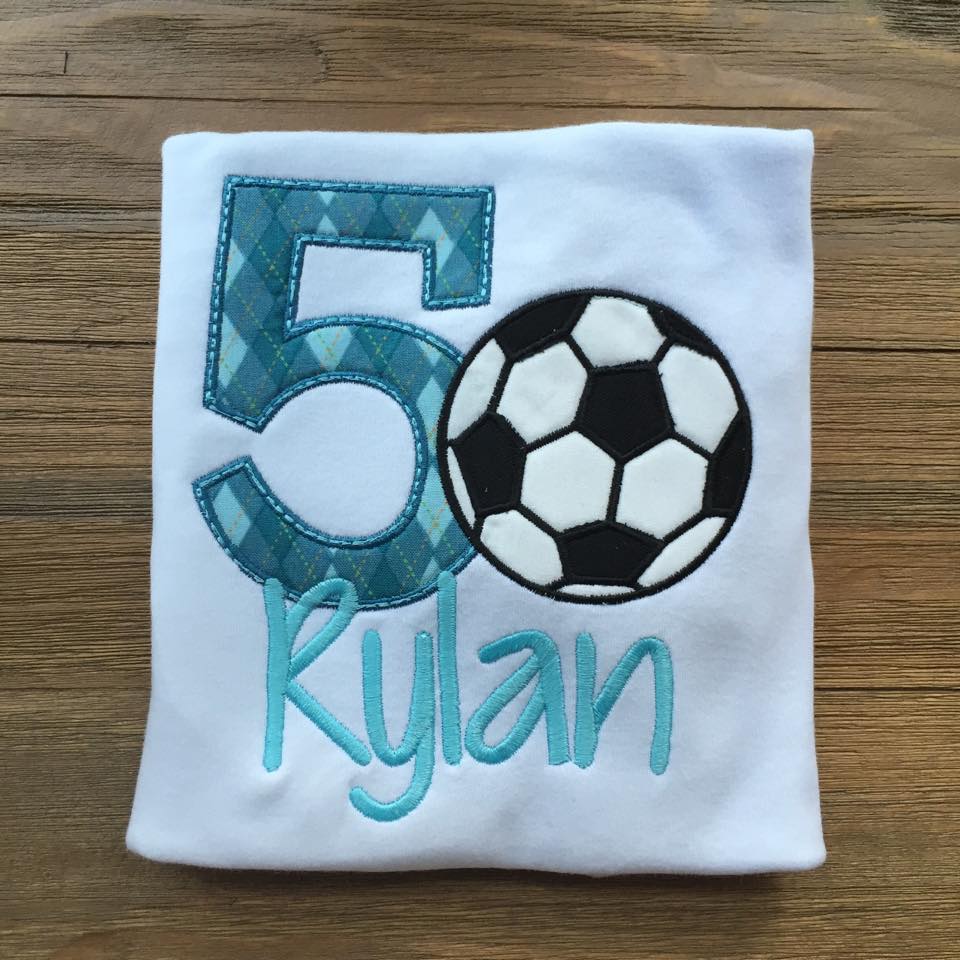 Soccer Themed Appliqued Birthday Boy Shirt