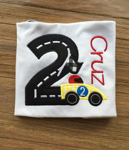 Race Car Themed Appliqued Birthday Boy Shirt