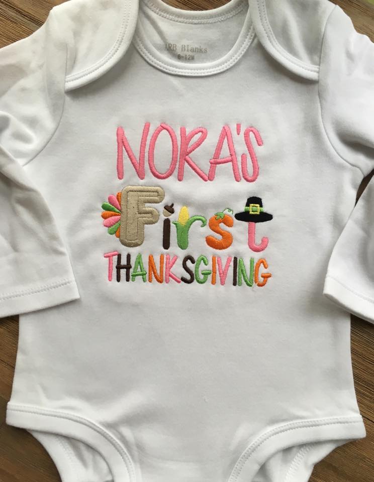 First Thanksgiving Personalized Applique Baby Girl Bodysuit