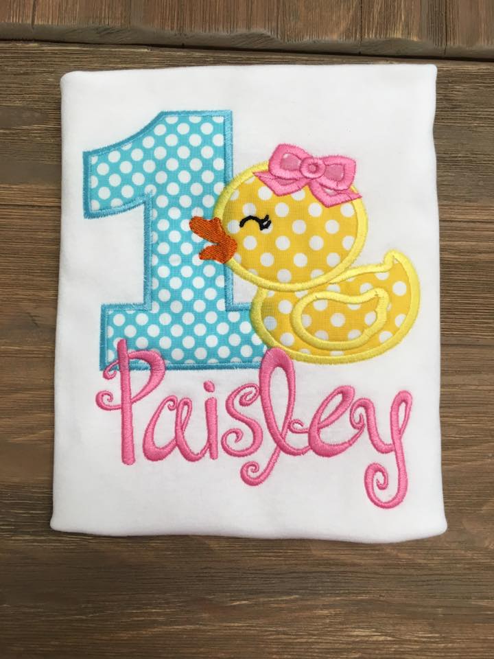 Rubber Ducky First Birthday Appliqued Birthday Girl Ruffle Shirt