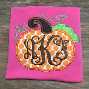 Hot Pink Monogrammed Pumpkin Applique Girl Ruffle Shirt