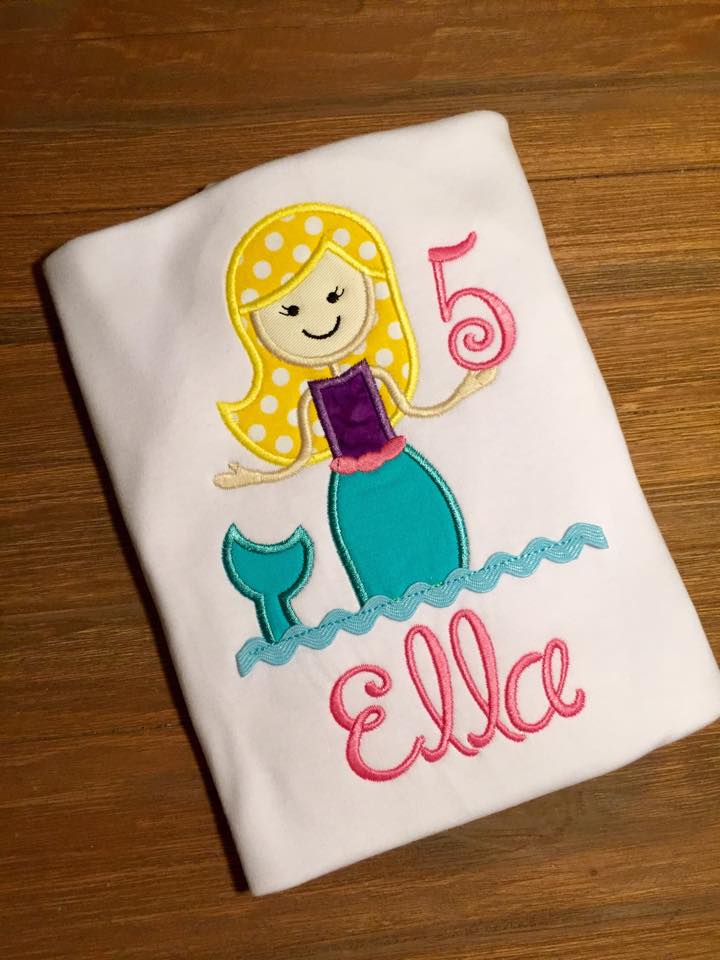 Mermaid Appliqued Birthday Girl Ruffle Shirt