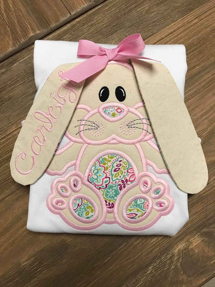 Floppy Eared Monogrammed Bunny Girl Shirt~Pink Floral