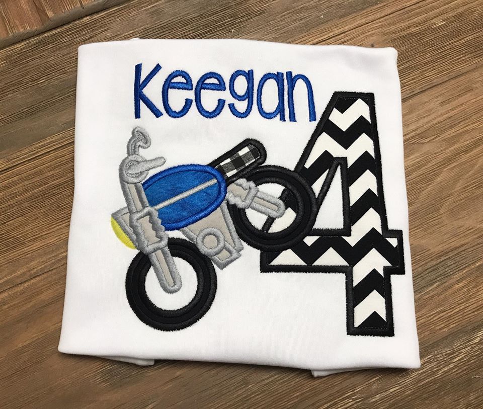 Motorcycle Appliqued Birthday Boy Shirt