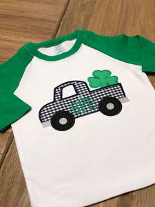 Little Boy Shamrock Truck Appliqued Boy Shirt