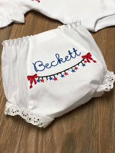 Patriotic Banner Embroidered Monogrammed Baby Girl Bloomers