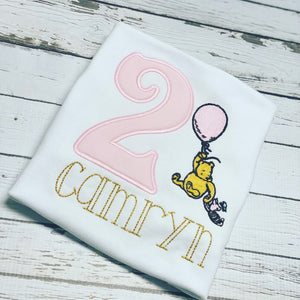 Winnie the Pooh Balloon Appliqued Birthday Girl Ruffle Shirt