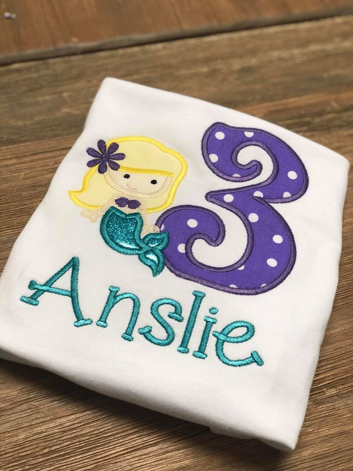 Mermaid Appliqued Birthday Polka dot Girl Ruffle Shirt
