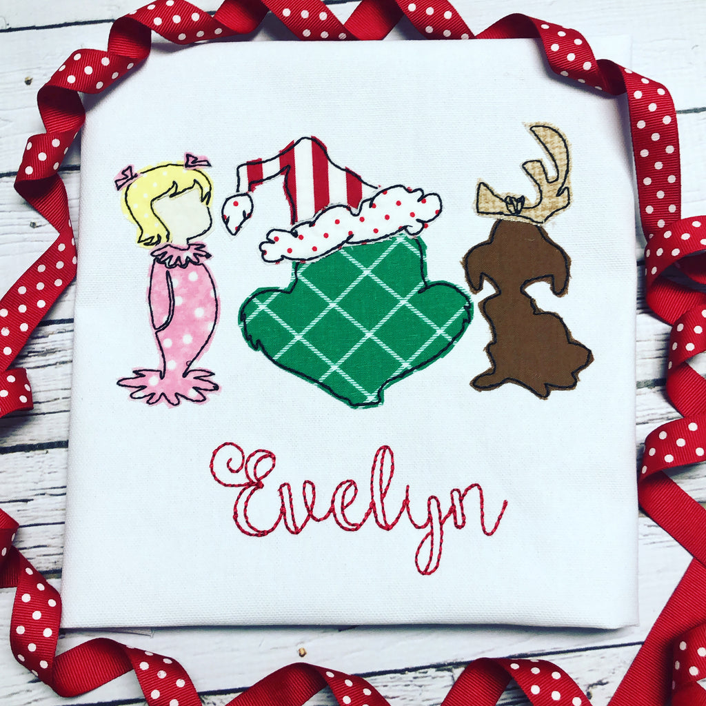 Christmas Mean One Themed Appliqued Girl Ruffle Shirt