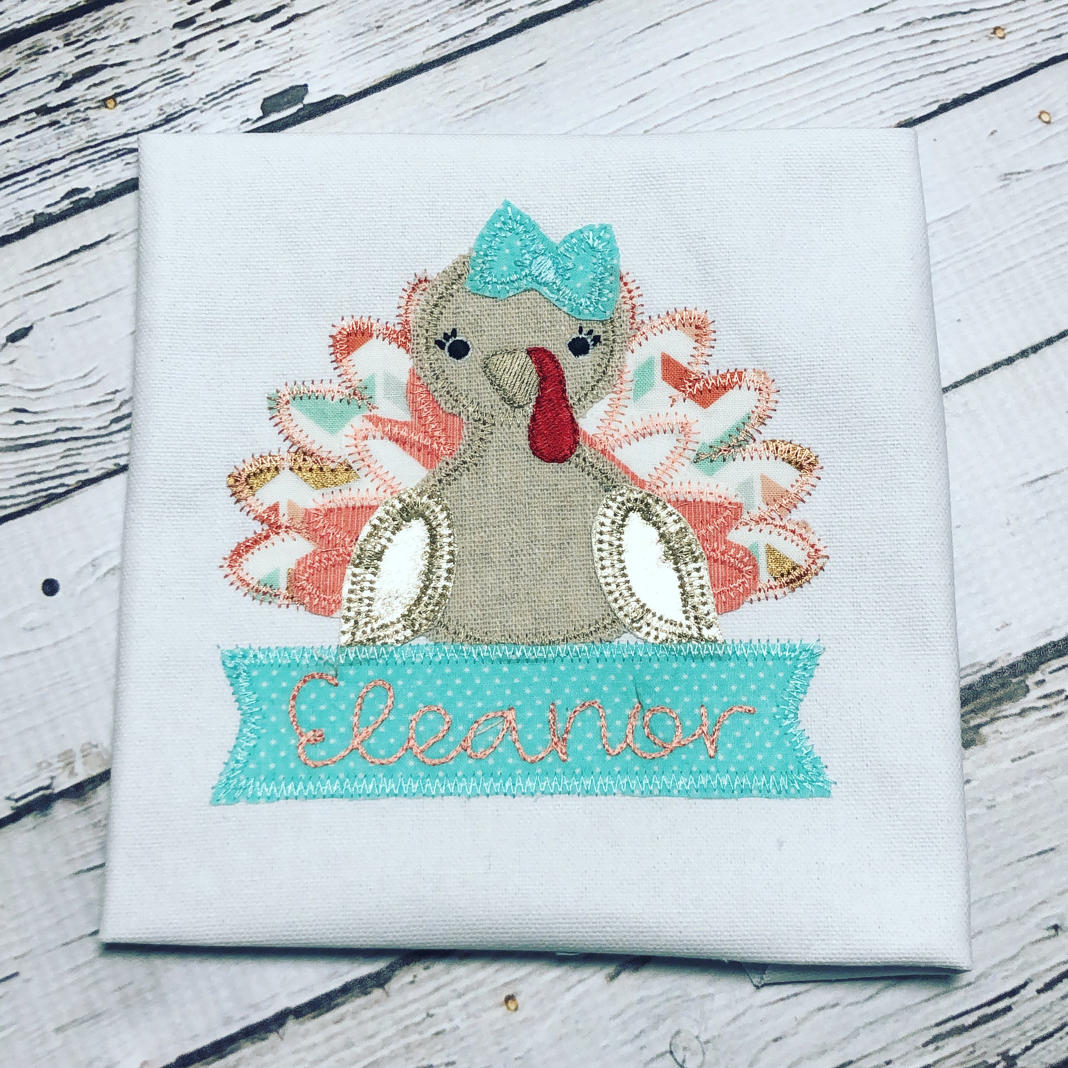 Turkey with bow banner personalized Girl Ruffle Shirt