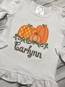 Pumpkin Trio Applique Girl Ruffle Shirt