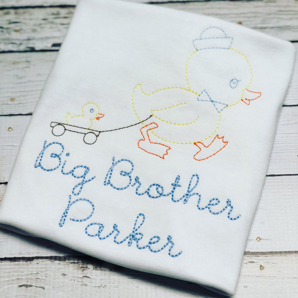Big Brother Vintage Duck Pull Toy Embroidered Boy Shirt