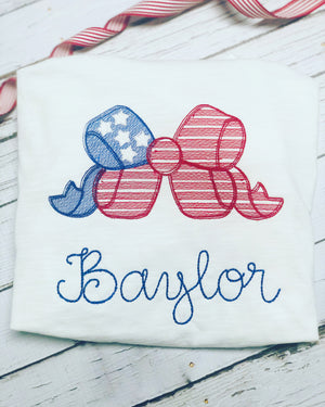 Patriotic Star Spangled Bow Embroidered Personalized Girl Ruffle Shirt