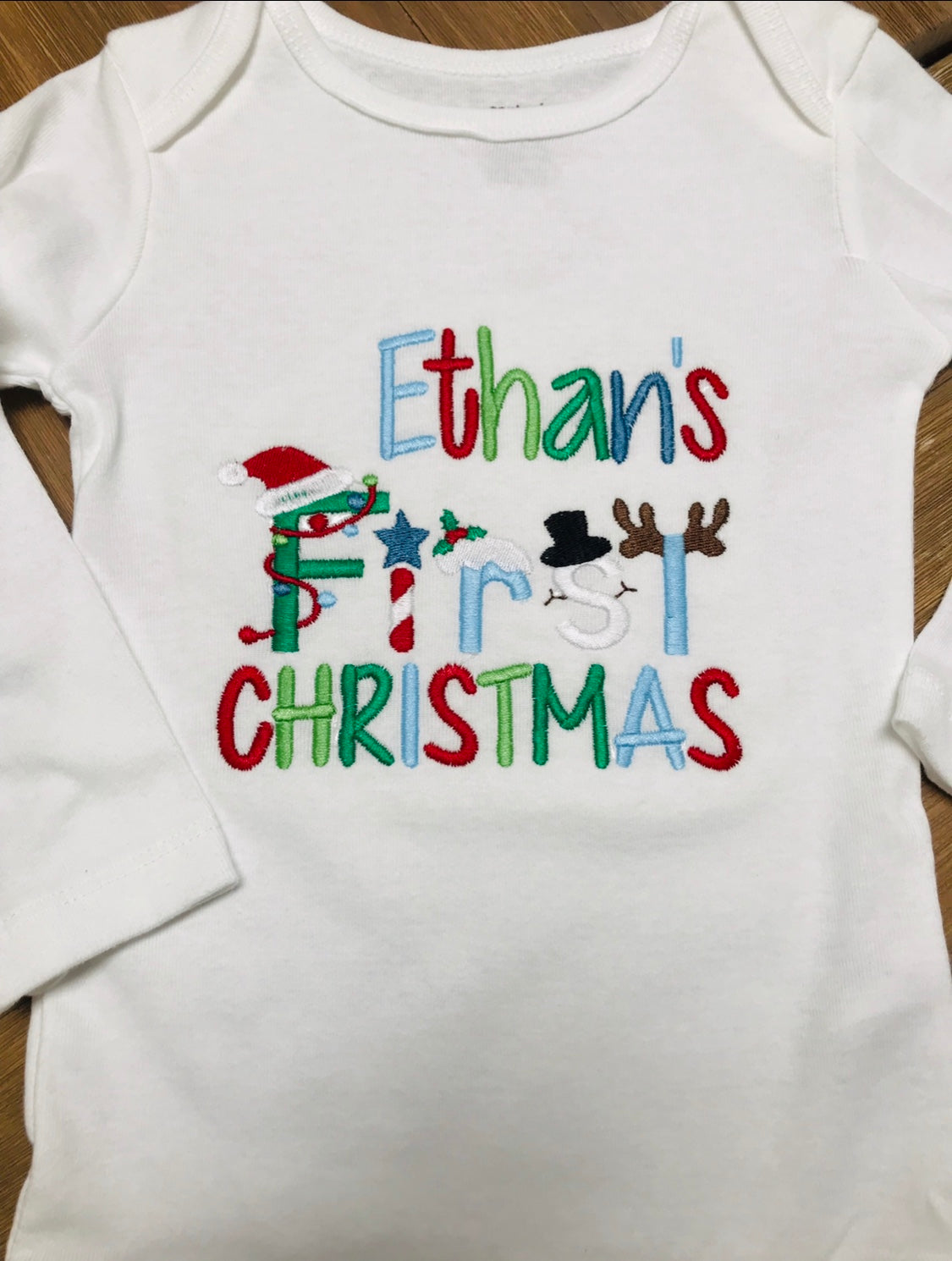 Baby Boy First Christmas Embroidered Bodysuit