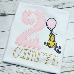 Winnie the Pooh Balloon Appliqued Birthday Girl Ruffle Shirt