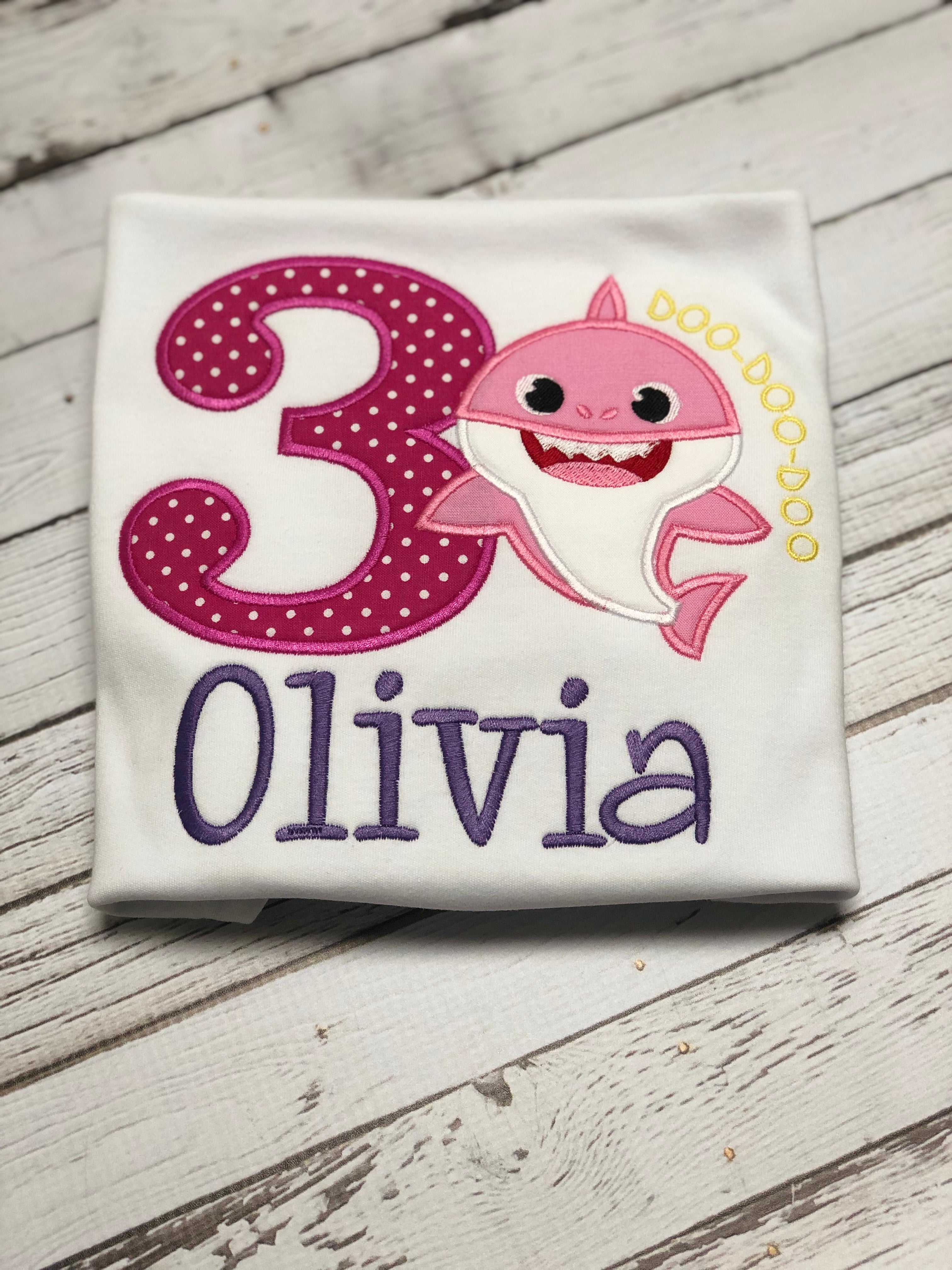 Hot Pink Polka dot Baby Shark Themed Appliqued Birthday Girl Ruffle Shirt