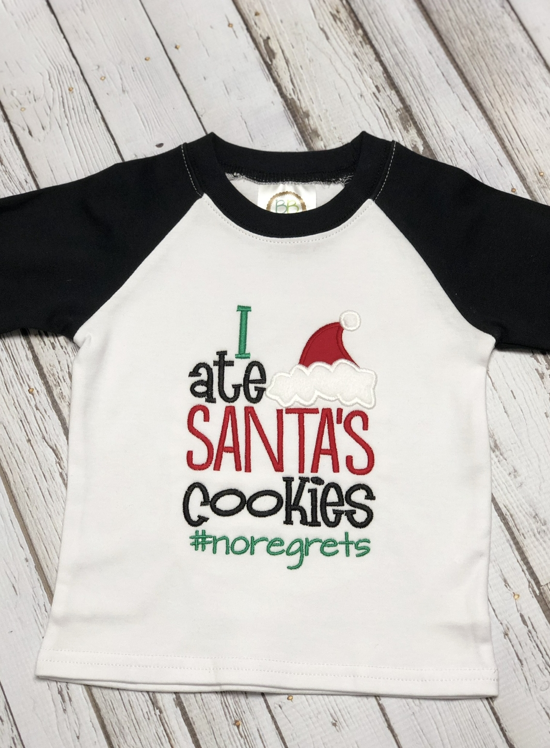I ate Santa's Cookies Embroidered Christmas Boy Raglan Shirt