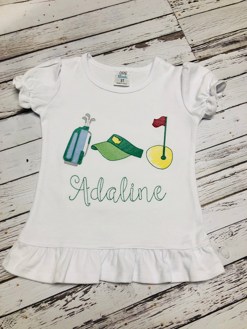 Masters Golf Themed Green Embroidered Girl Shirt