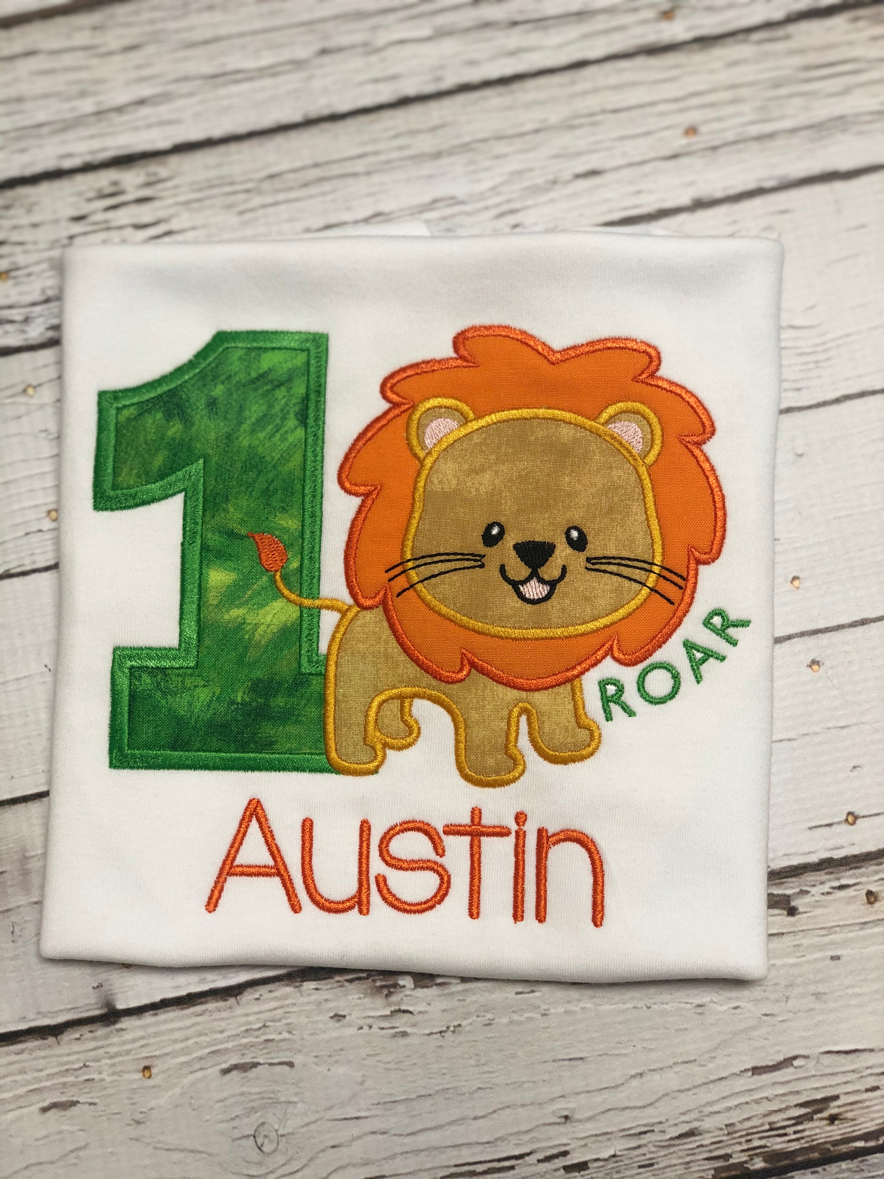 First Birthday Lion Safari Themed Appliqued Birthday Boy Shirt