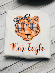 War Eagle Tiger Appliqued Girl Ruffle Shirt