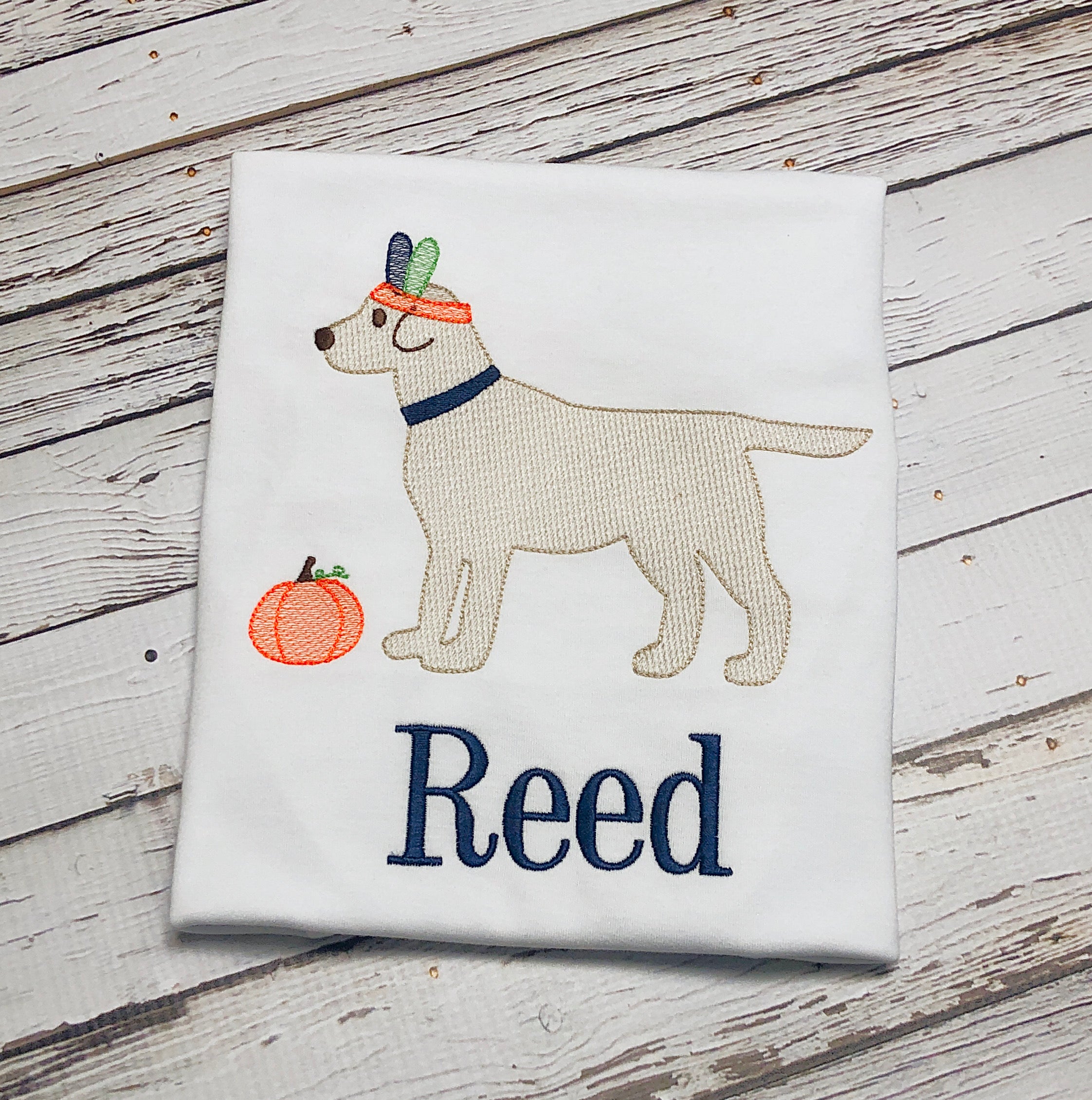 Thanksgiving Themed Lab Puppy Personalized Boy Shirt