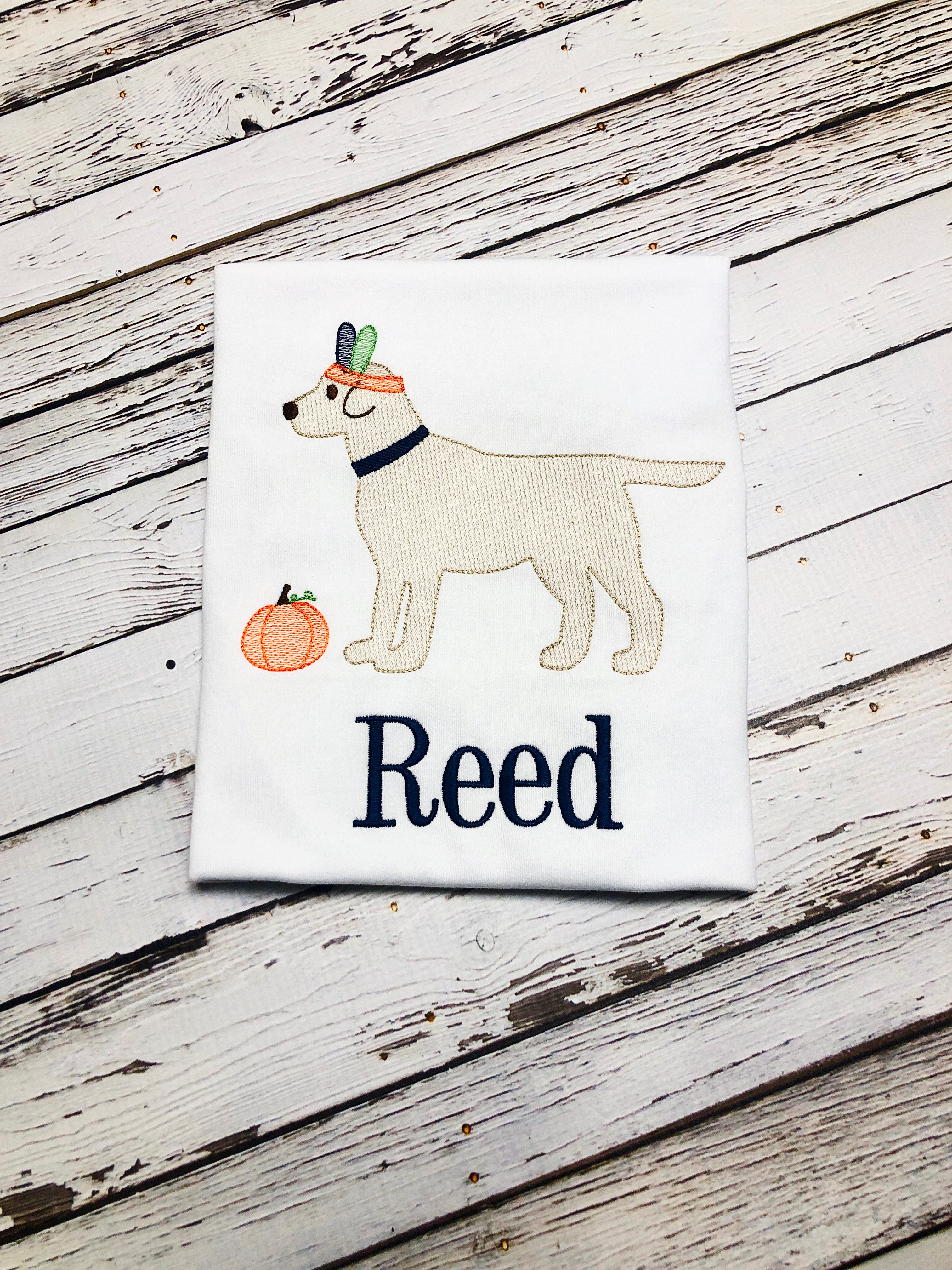 Thanksgiving Themed Lab Puppy Personalized Boy Shirt