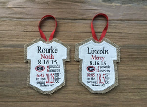 Custom Personalized Birth Announcement Keepsake Baby Ornament UGA Themed