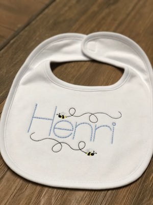 Vintage Bee Embroidered Monogrammed Baby Boy Bib