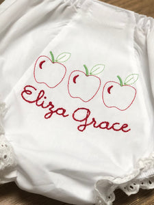 Apple Trio Embroidered Monogrammed Baby Girl Bloomers