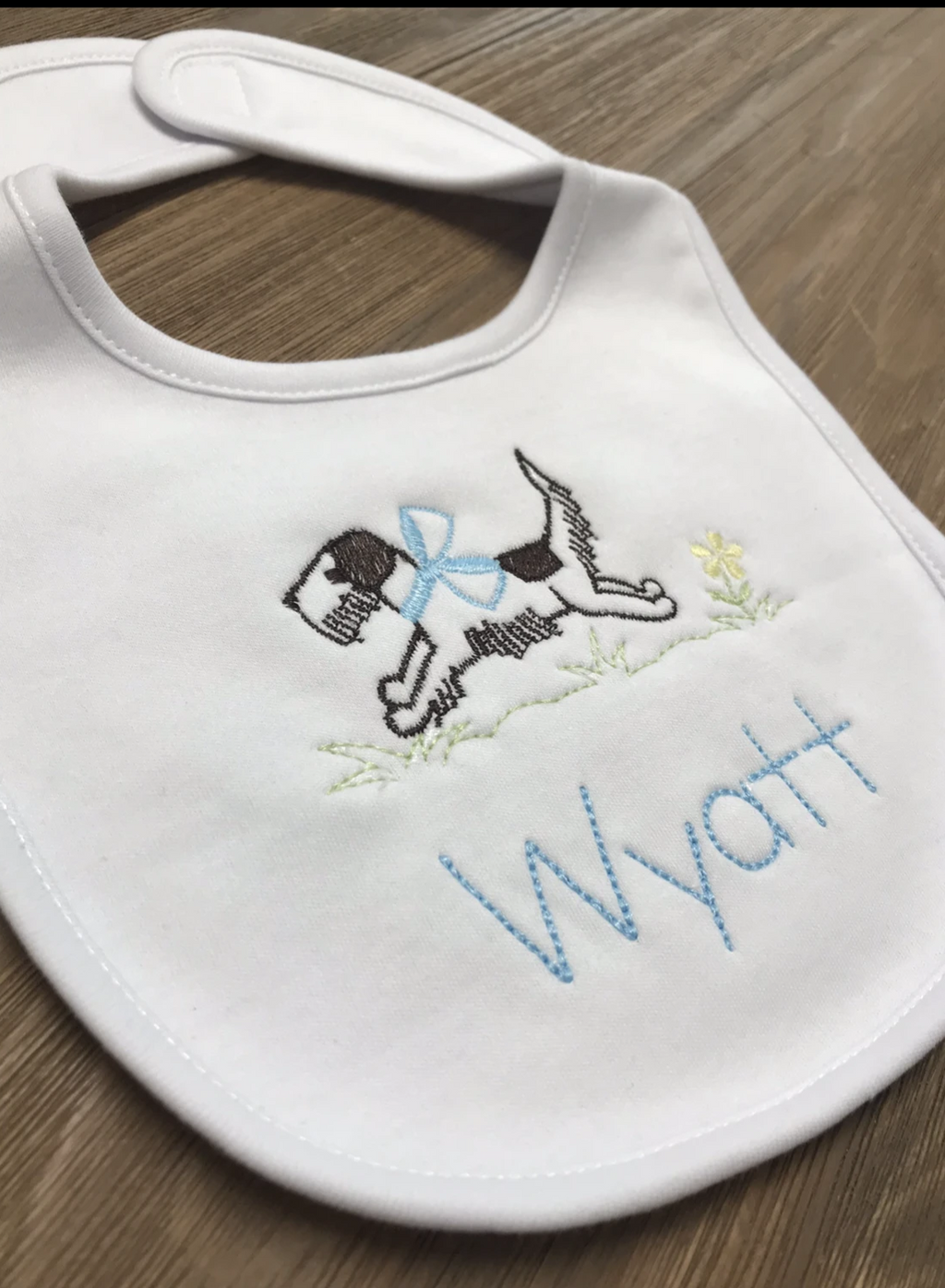 Running Dog Embroidered Monogrammed Baby Boy Bib