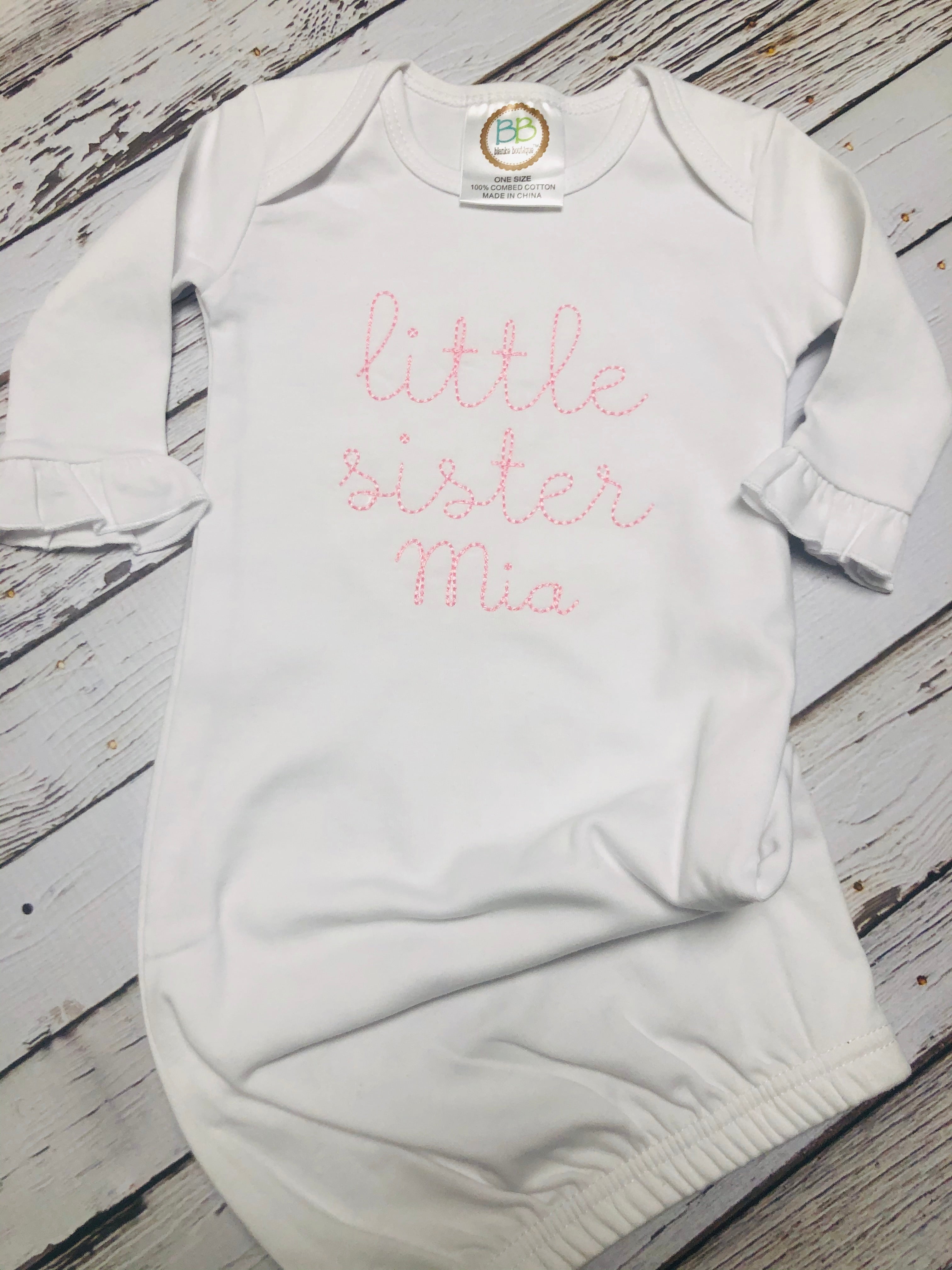 Little Sister Monogrammed Baby Girl Ruffle Gown