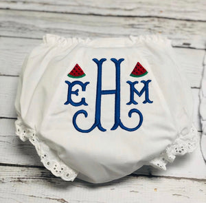 Watermelon Embroidered Monogrammed Baby Girl Bloomers