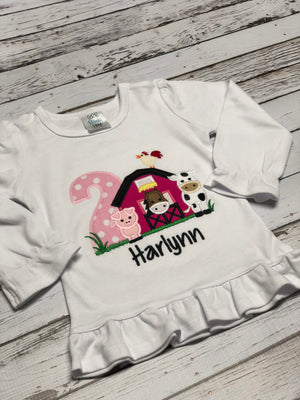 Farm Animals Appliqued Birthday Girl Ruffle Shirt