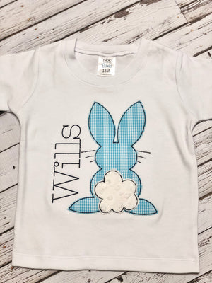 Mr. Cottontail Easter Bunny Aqua Gingham Appliqued Boy Shirt