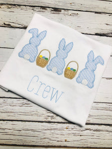 Easter Bunny Trio Seersucker Basket Appliqued Boy Shirt