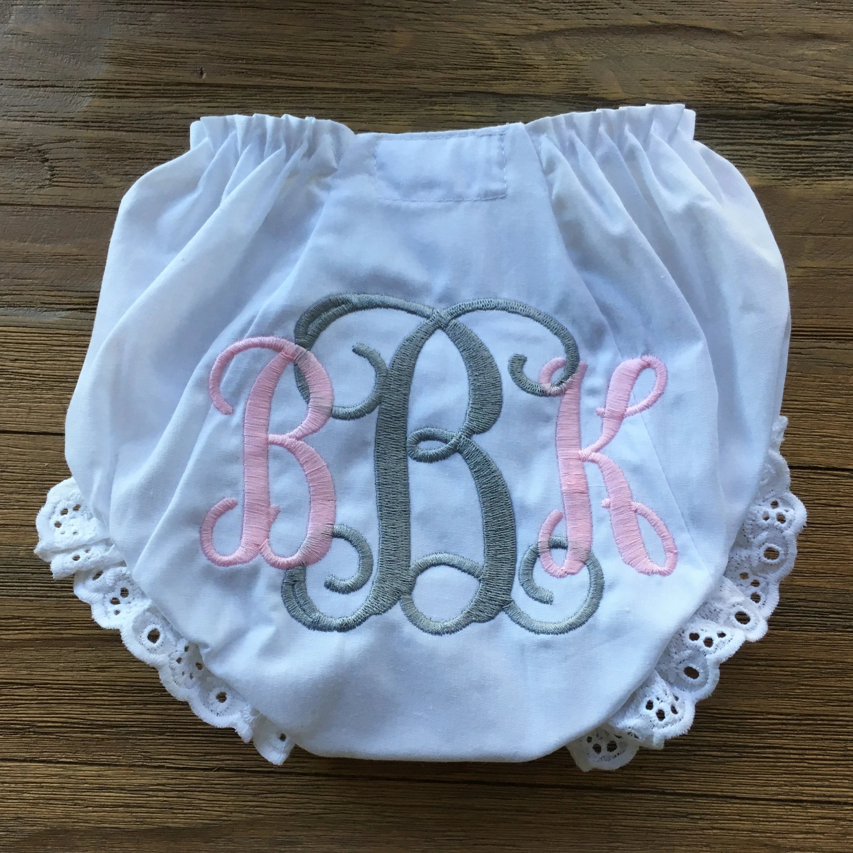 Pink Grey Monogrammed Baby Girl Bloomers