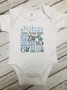 Baby Boy Birth Announcement Embroidered Bodysuit